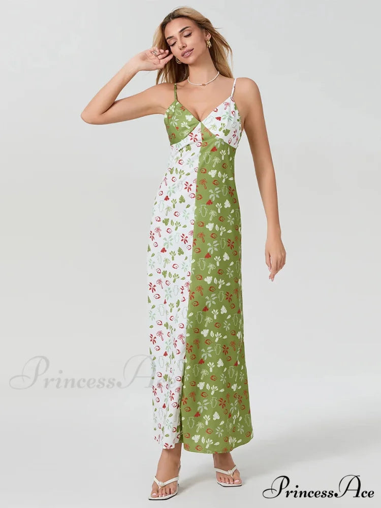 Differentiate Hue Deep V-neck Spaghetti Strap Slip Floral Dress floraldress-250126