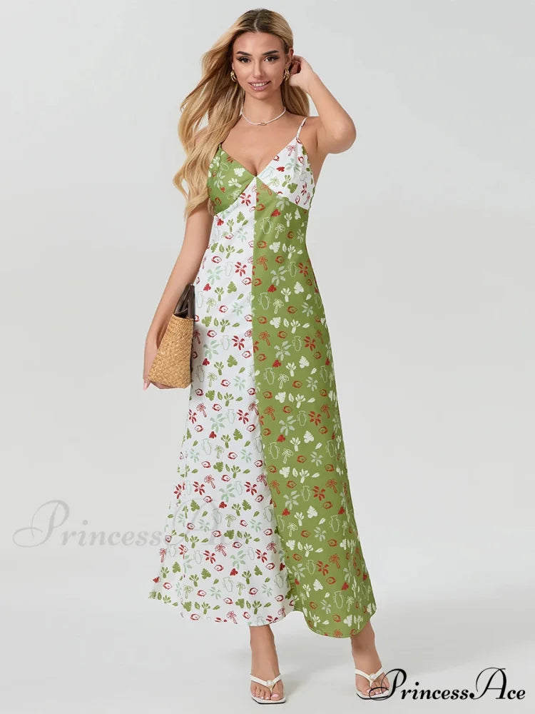Differentiate Hue Deep V-neck Spaghetti Strap Slip Floral Dress MULTI / S floraldress-250126