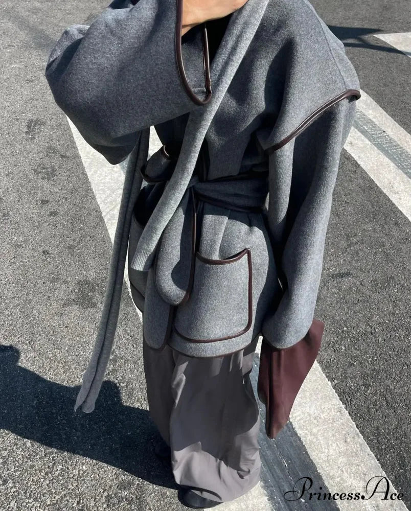 Differing Seam Woolen Coat Blue / S coats-241228