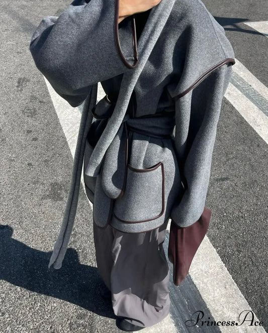 Differing Seam Woolen Coat Blue / S coats-241228