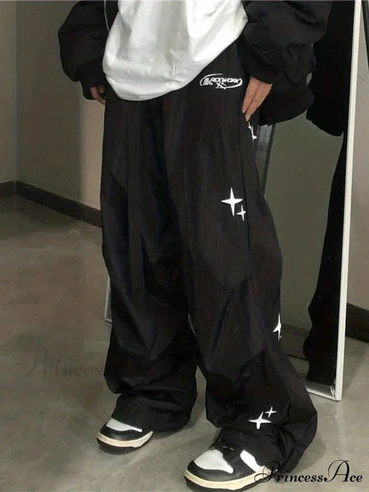 Digital Y2K Parachute Loose-Fitting Trousers Black / M pants-241228