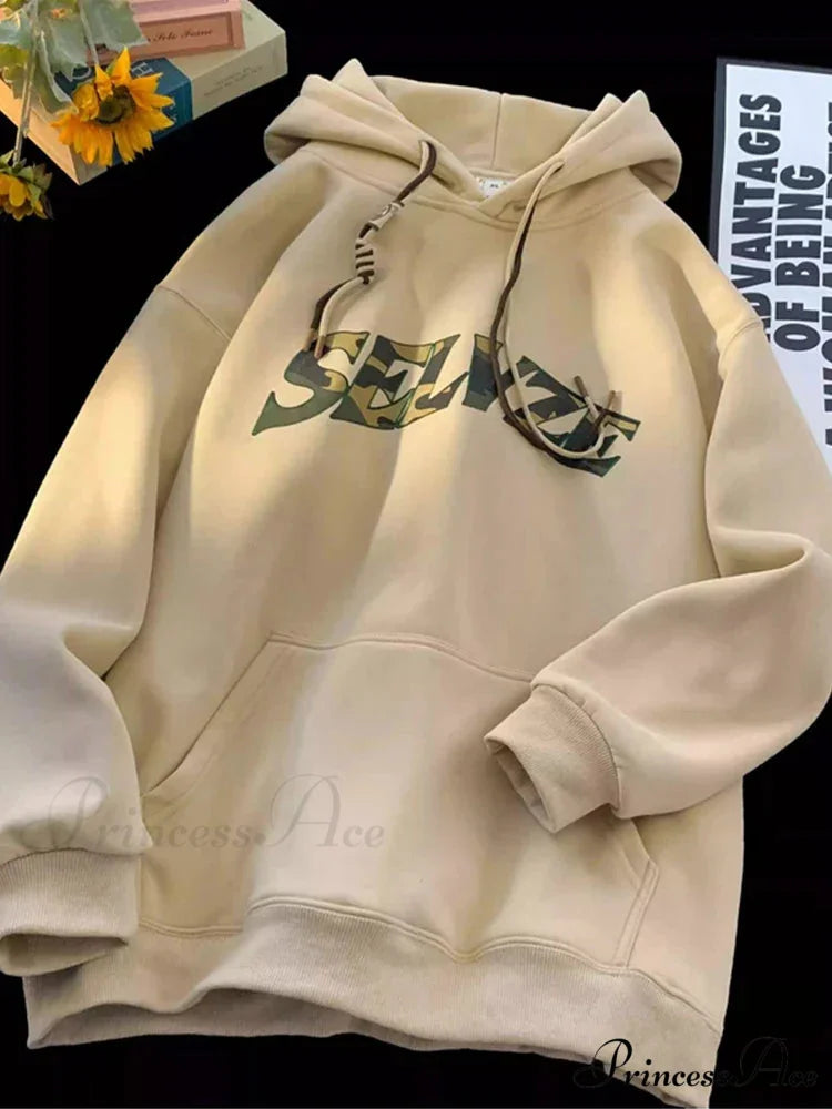 Disguise Correspondence Print Rebel Y2K Hoodie Apricot / M(40-45KG) hoodies-241228