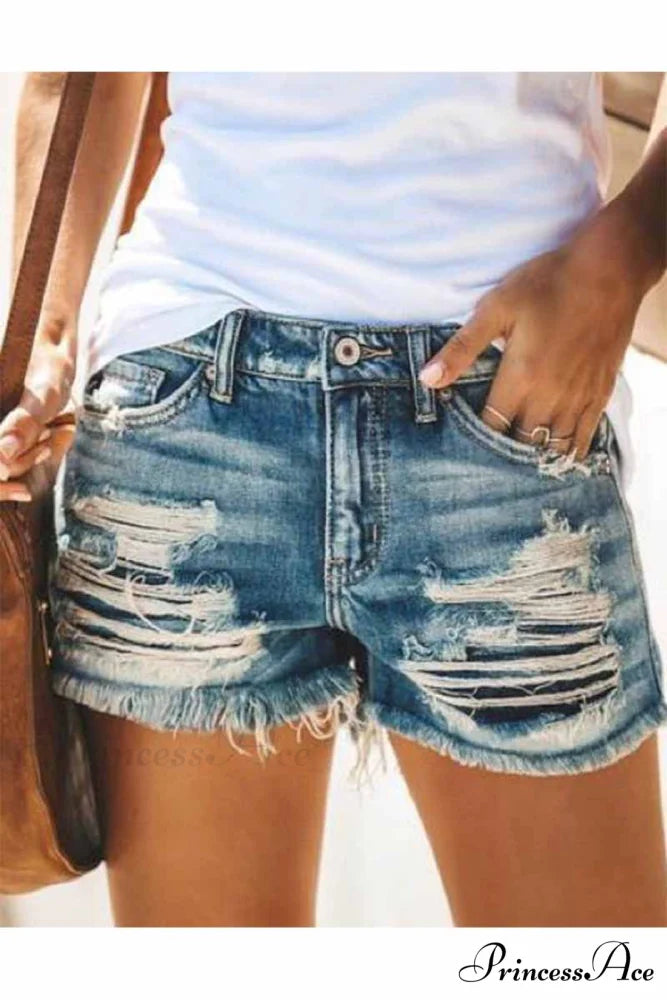 Distressed and Jeans Casual Regular Waist with Detail S / Blue