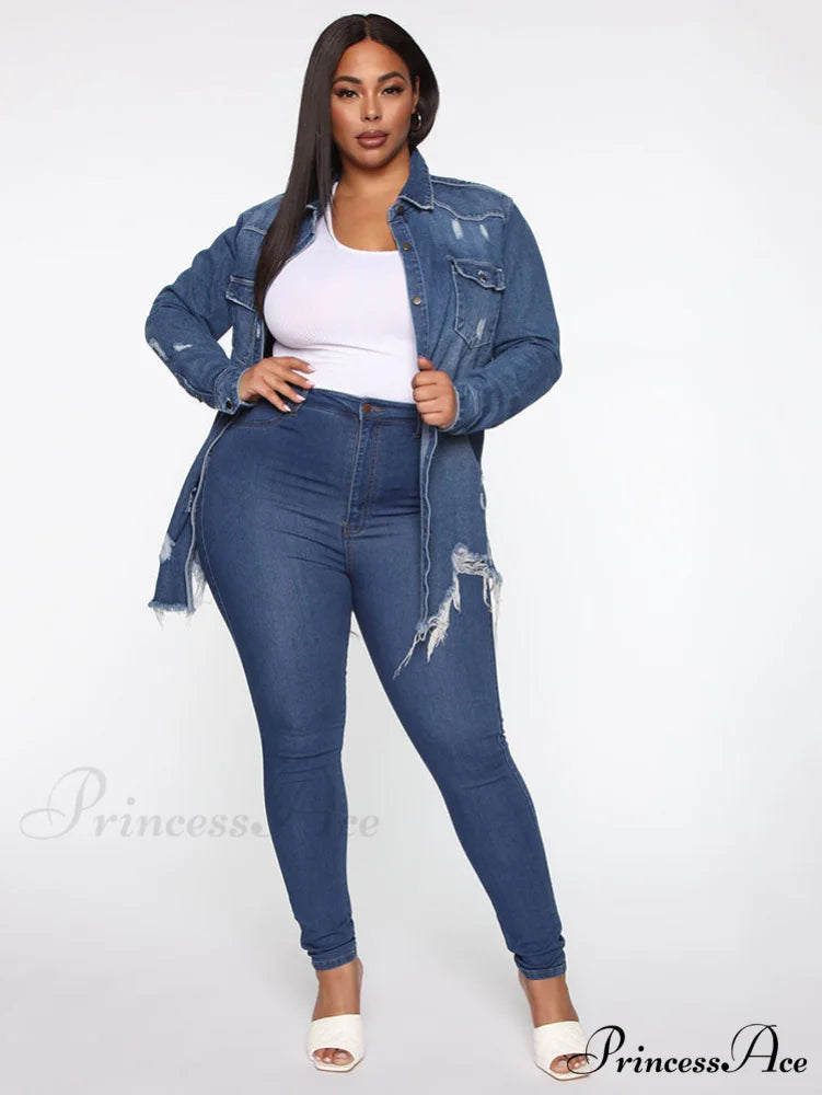 Distressed Crochet Graceful Knit Sweater Blue / XL