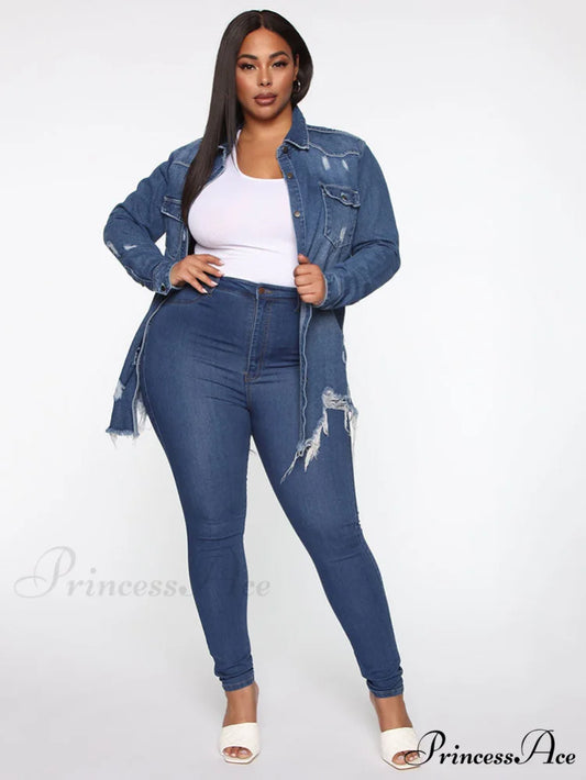 Distressed Crochet Graceful Knit Sweater Blue / XL