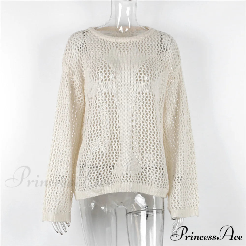 Distressed Cross Fishnet Charming Design Hollow Out Sweater