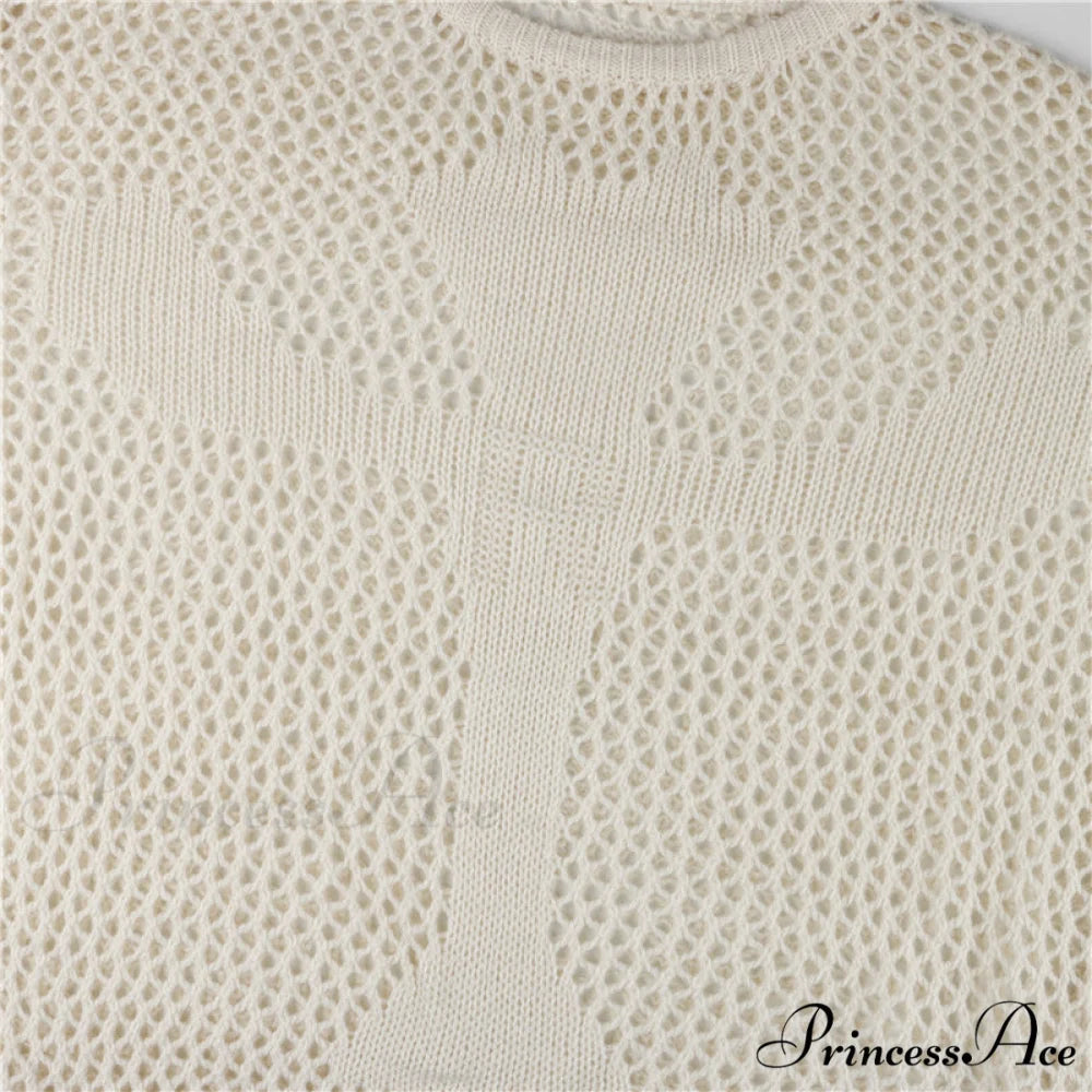 Distressed Cross Fishnet Charming Design Hollow Out Sweater