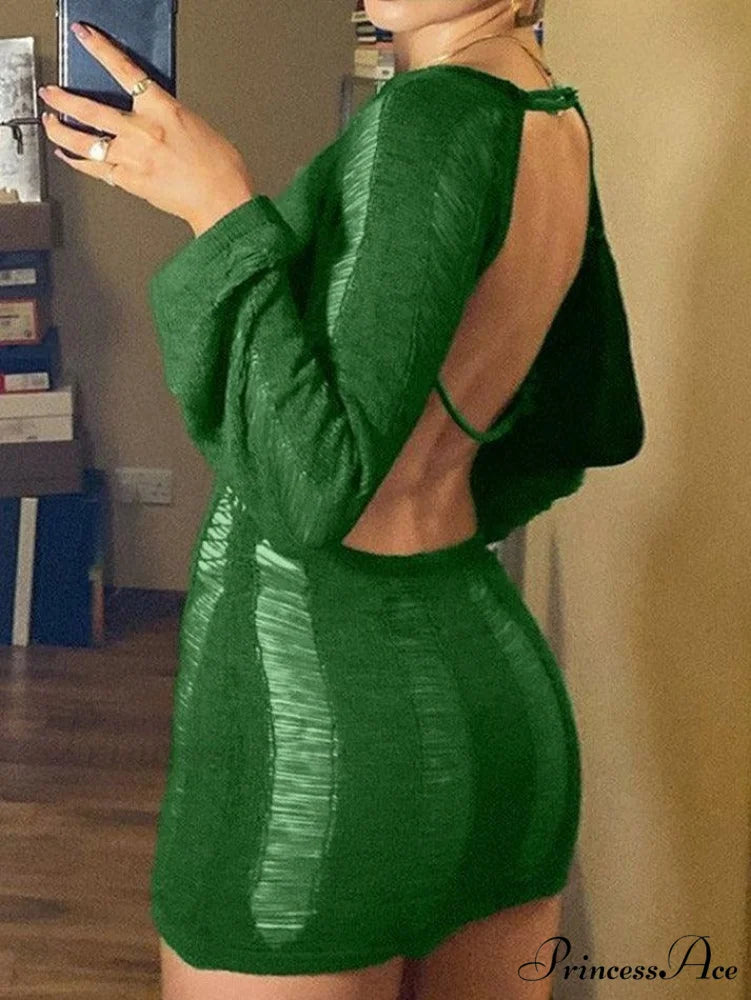 Distressed High Graceful Waist Ripped Jeans Green / S