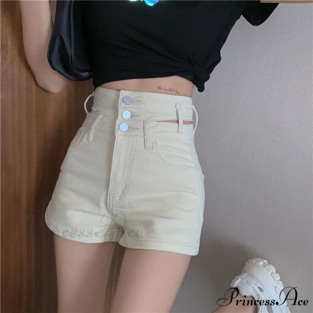 Distressed High Waist Women’s Denim Vintage Korean Shorts Summer Apricot / S