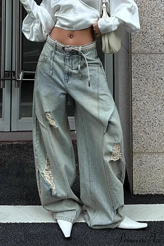 Distressed Ripped Relaxed Curved Leg Jeans
