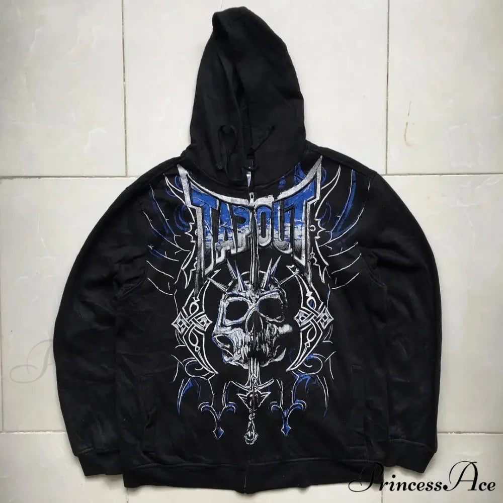 Distressed Zip Up Sweater black 1 / M hoodies-241228