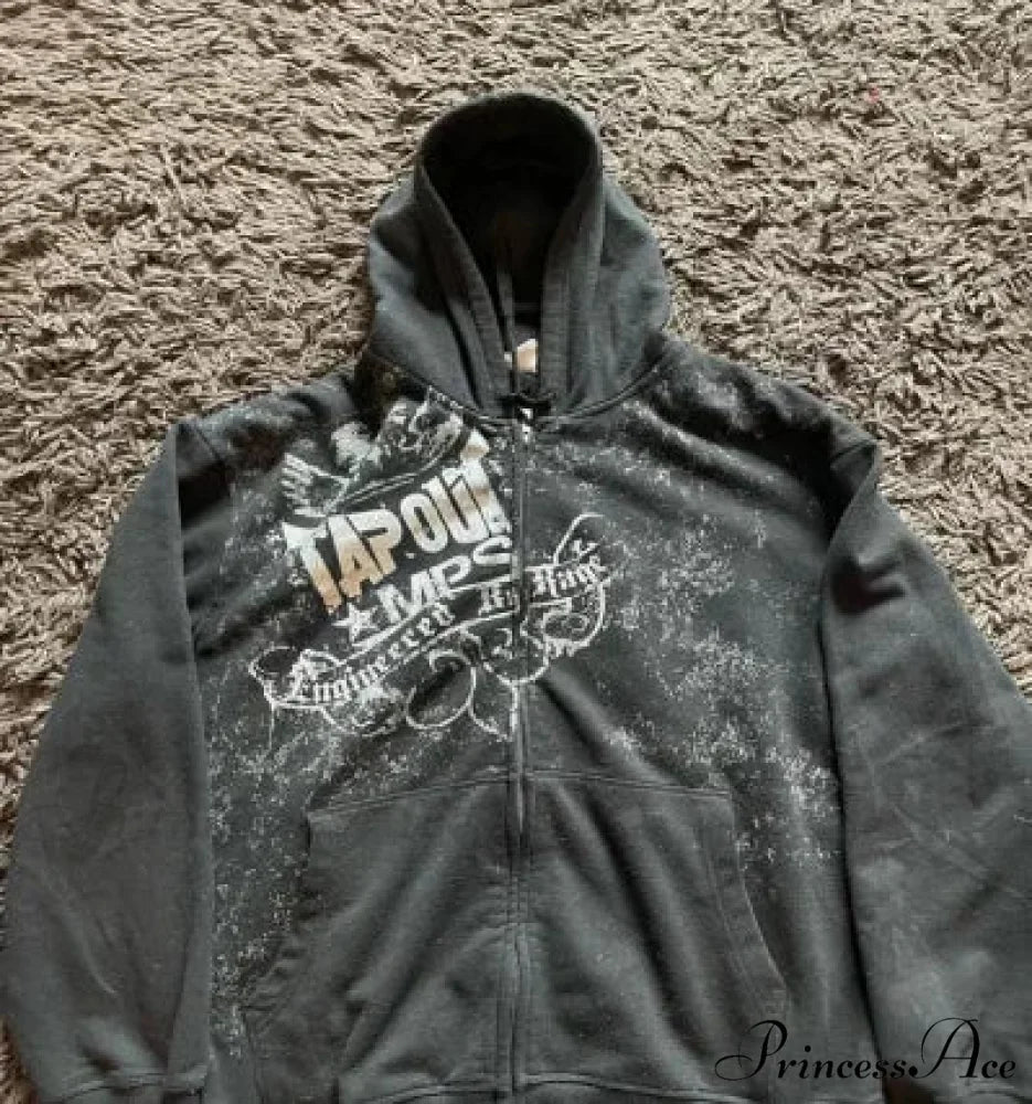 Distressed Zip Up Sweater black 5 / M hoodies-241228