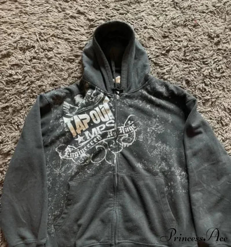 Distressed Zip Up Sweater black 8 / M hoodies-241228