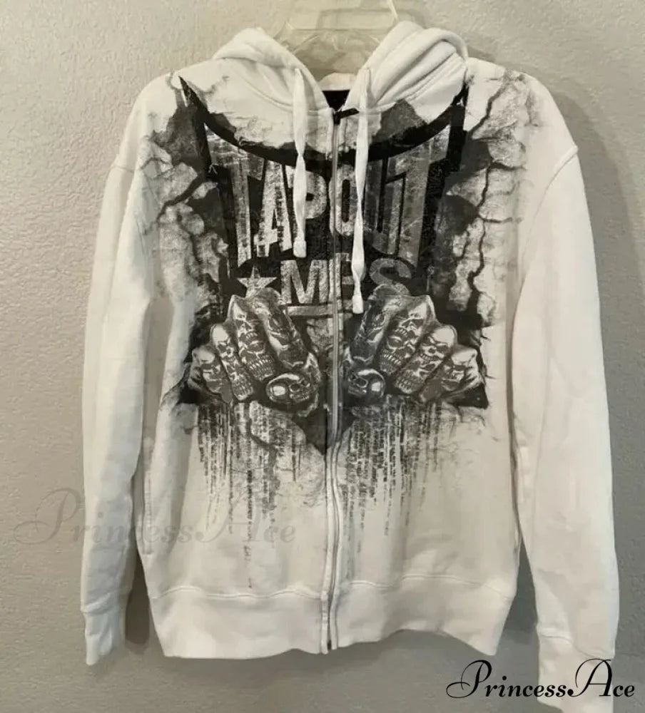 Distressed Zip Up Sweater white 3 / M hoodies-241228