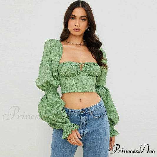 Ditsy Floral Graceful Short-Sleeve Mini Dress S / Green