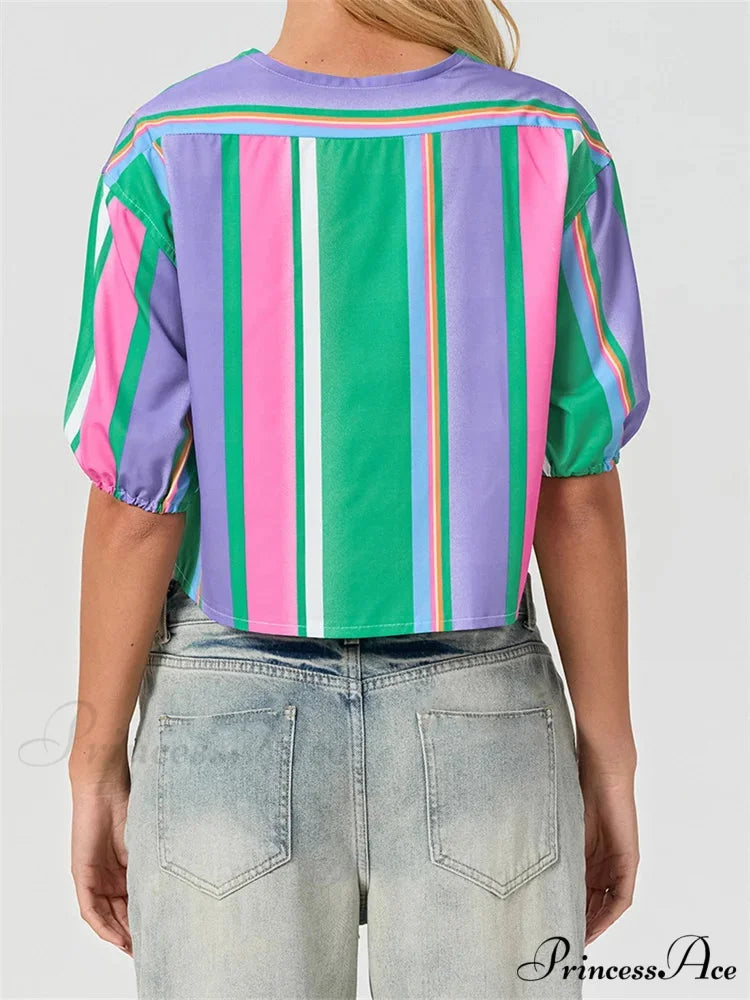 Divide Bind Puff Sleeve Top blouse-250223