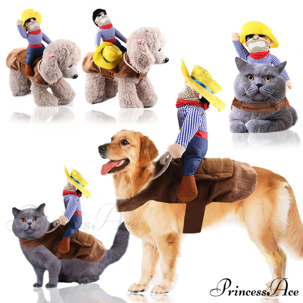 Dog Clothes Christmas Funny Costumes Brown riding suit with small head / S