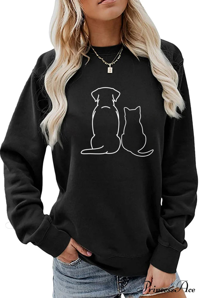 Dog & Kitty Graphic Sweatshirt Black / S