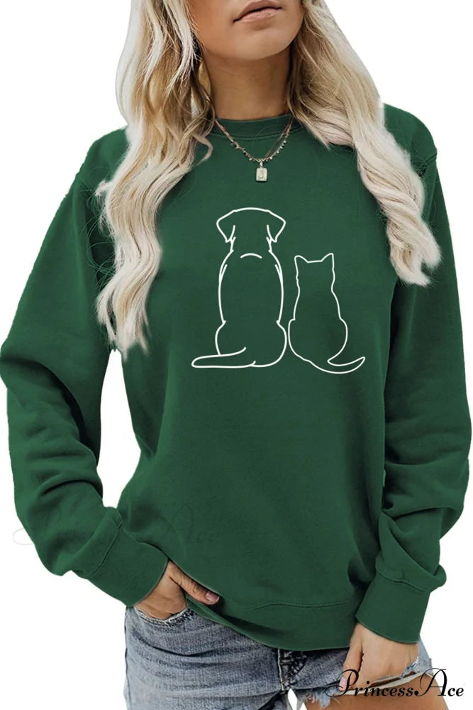 Dog & Kitty Graphic Sweatshirt Green / S