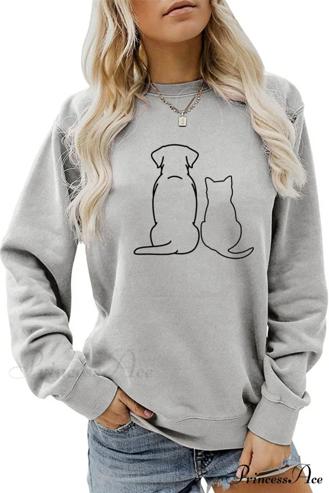 Dog & Kitty Graphic Sweatshirt Grey / S