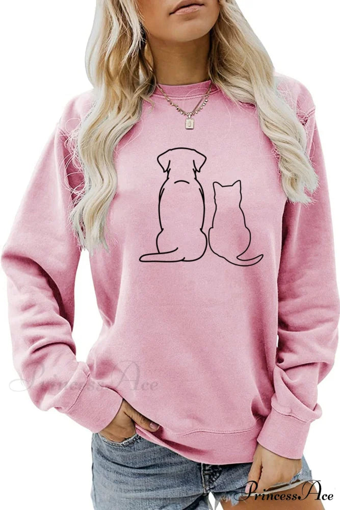 Dog & Kitty Graphic Sweatshirt Pink / S
