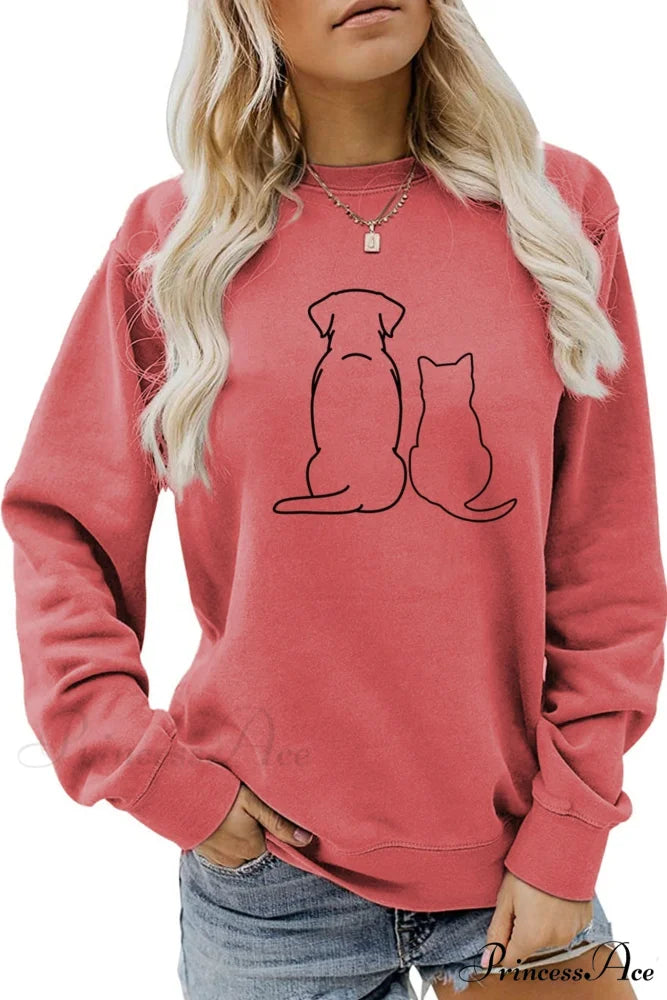 Dog & Kitty Graphic Sweatshirt Rose / S