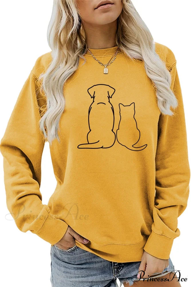 Dog & Kitty Graphic Sweatshirt Yellow / S