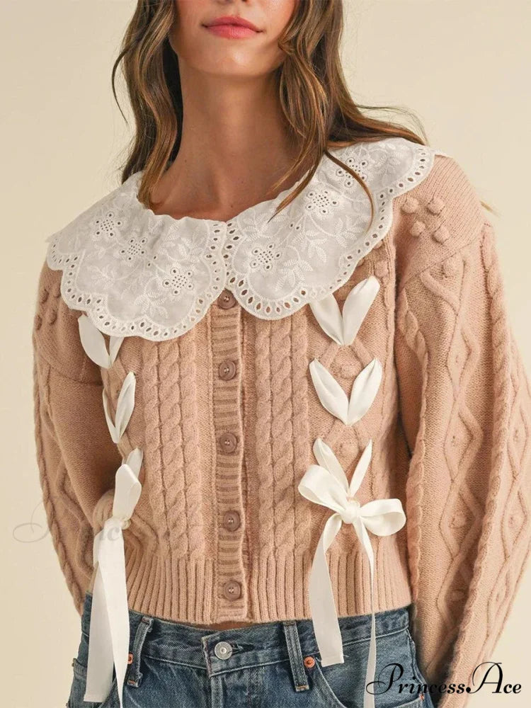 Doll Collar Tie-Up Lengthy Sleeve Knit Cardigan cardigans-241228