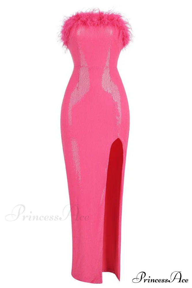 Dolly Sequin Stylish Feather Dress XS / Hot Pink