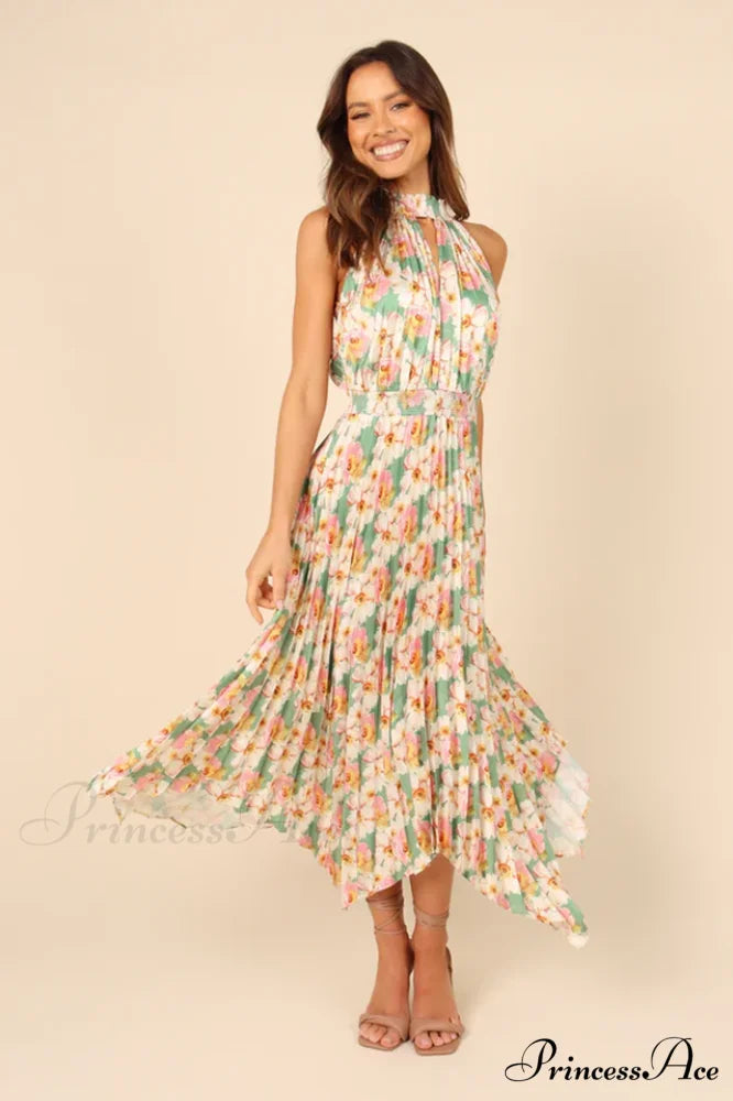 Dominique Elegant Midi Dress S / Sage Floral