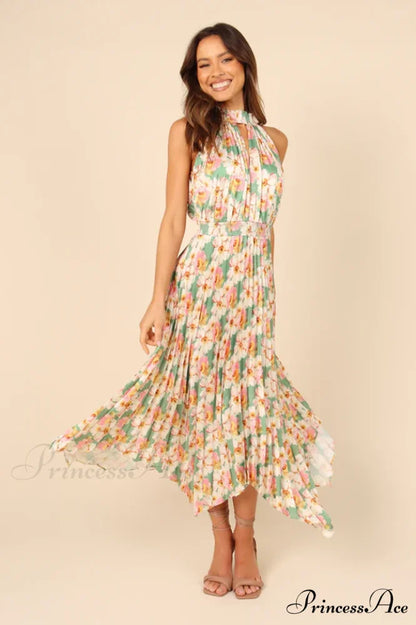 Dominique Elegant Midi Dress S / Sage Floral