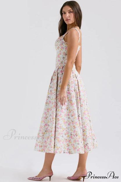 Dorothy White Stylish Rosebud Print Sundress