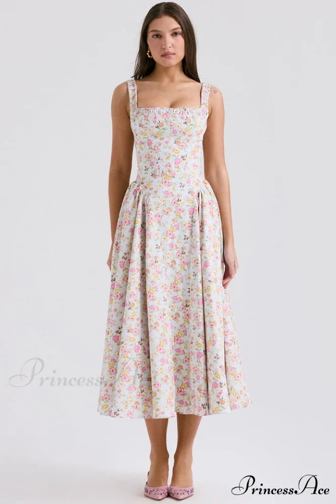 Dorothy White Stylish Rosebud Print Sundress S / Light Blue Meadow Print