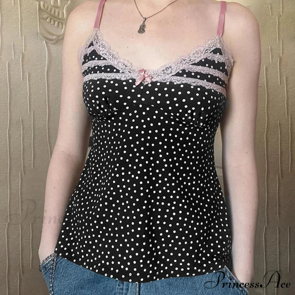 Dotted Bow Lace Cropped Top Black / S croptop-250223