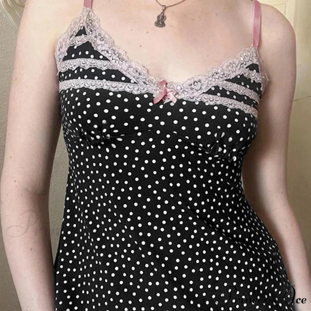 Dotted Bow Lace Cropped Top croptop-250223