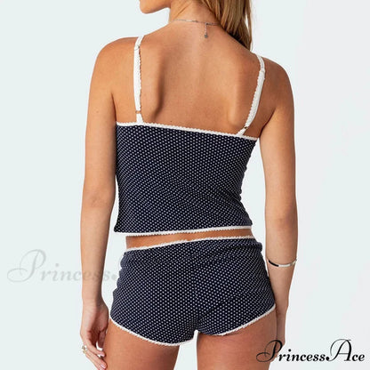 Dotted Retro Crop Tops Mini Shorts Two Pieces Set twopiecesset-250126