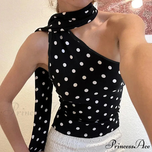Dotted Scarf Midriff Top croptop-250223