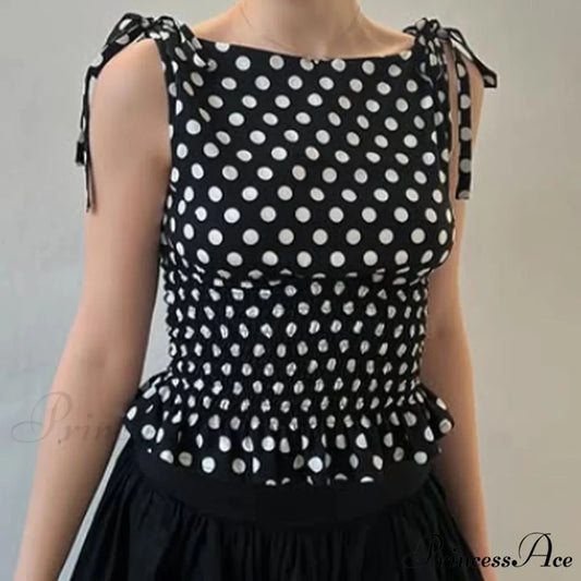 Dotted Shirred Crop Top black / S croptop-250223