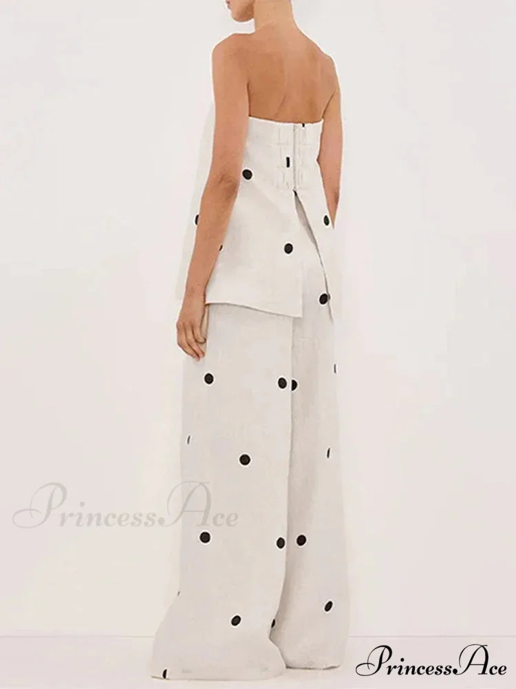 Dotted Tube Top Baggy Trousers Office Two Piece Set officetwopieceset-250223