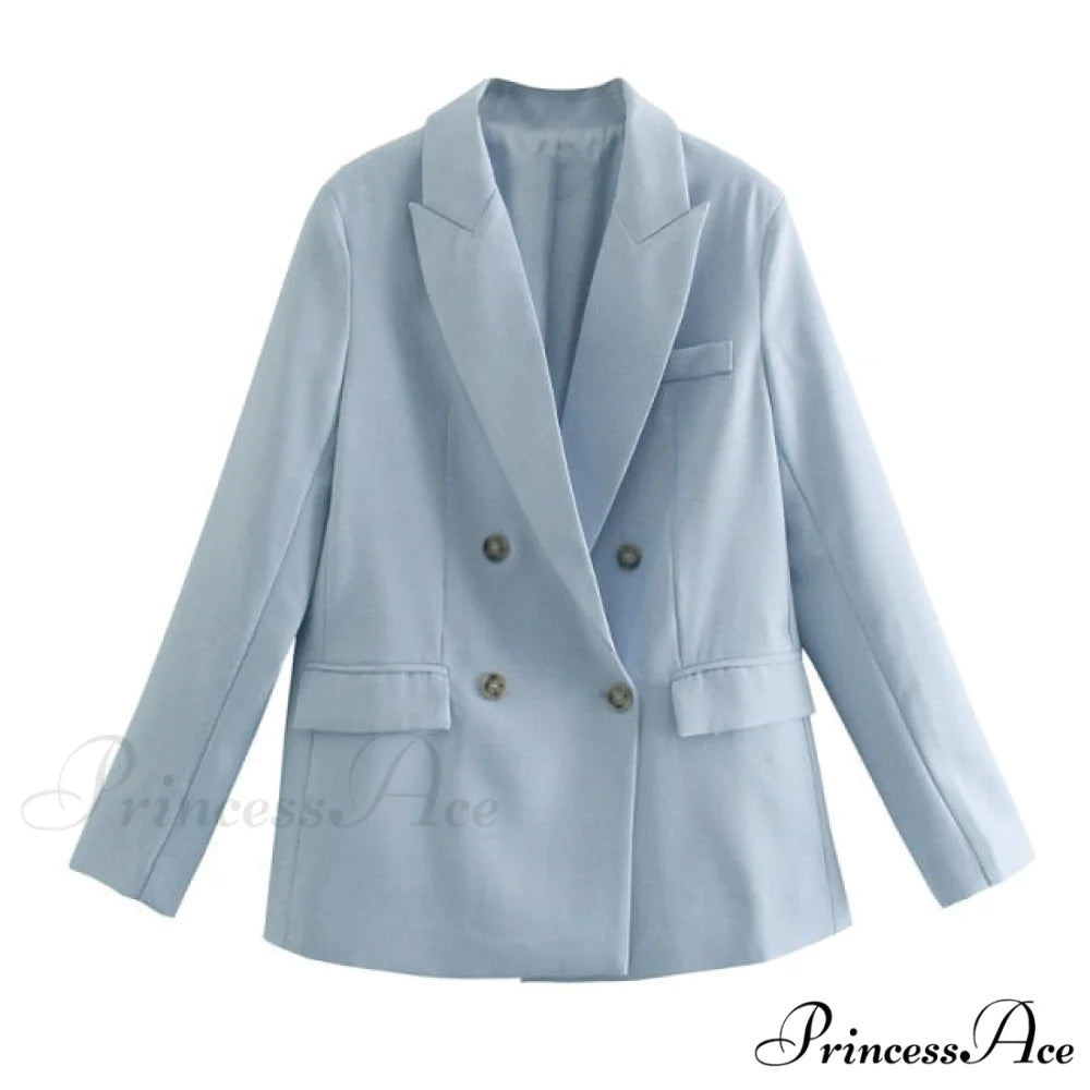 Double Breasted Blazer Coat Light Blue / S