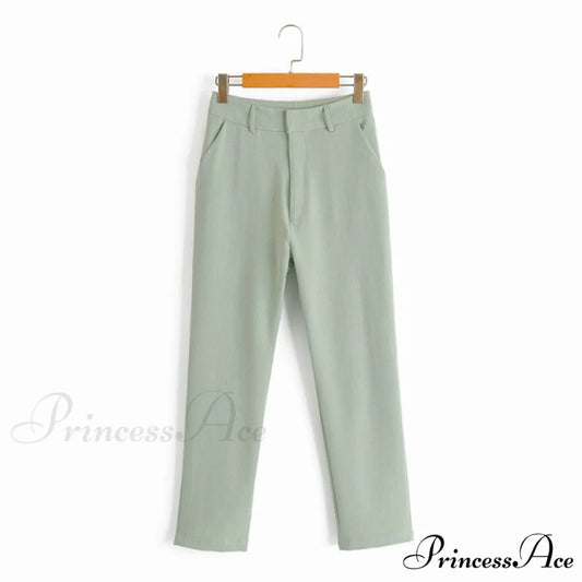 Double-breasted High Street Long Sleeve Blazer Green Pants / S