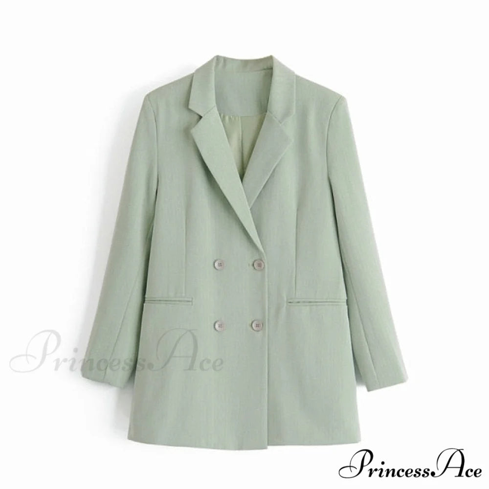 Double-breasted High Street Long Sleeve Blazer Green Blazer / S