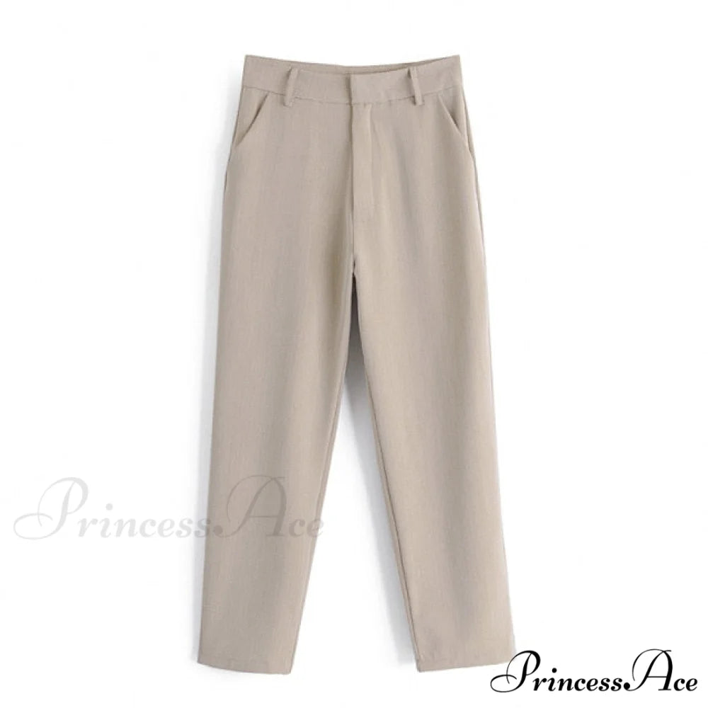 Double-breasted High Street Long Sleeve Blazer Khaki Pants / S