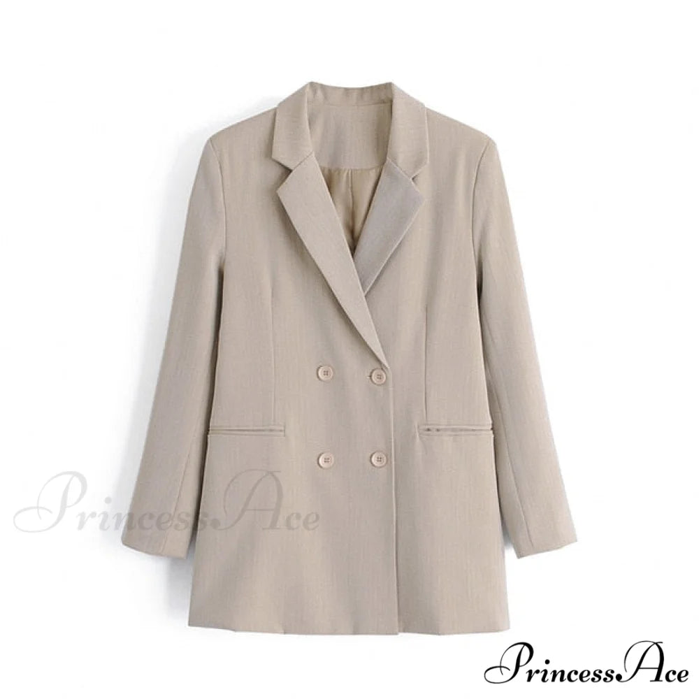 Double-breasted High Street Long Sleeve Blazer Khaki Blazer / S