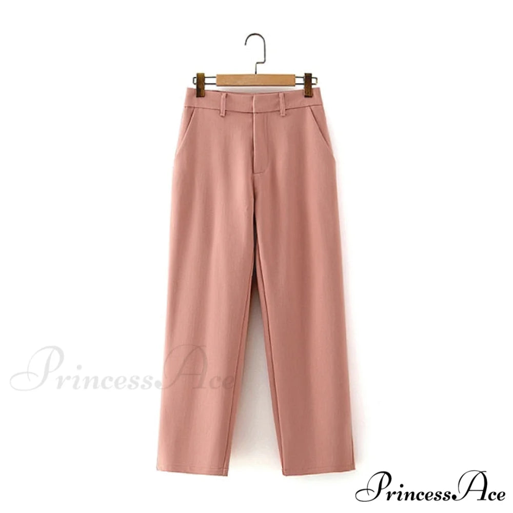 Double-breasted High Street Long Sleeve Blazer Pink Pants / S