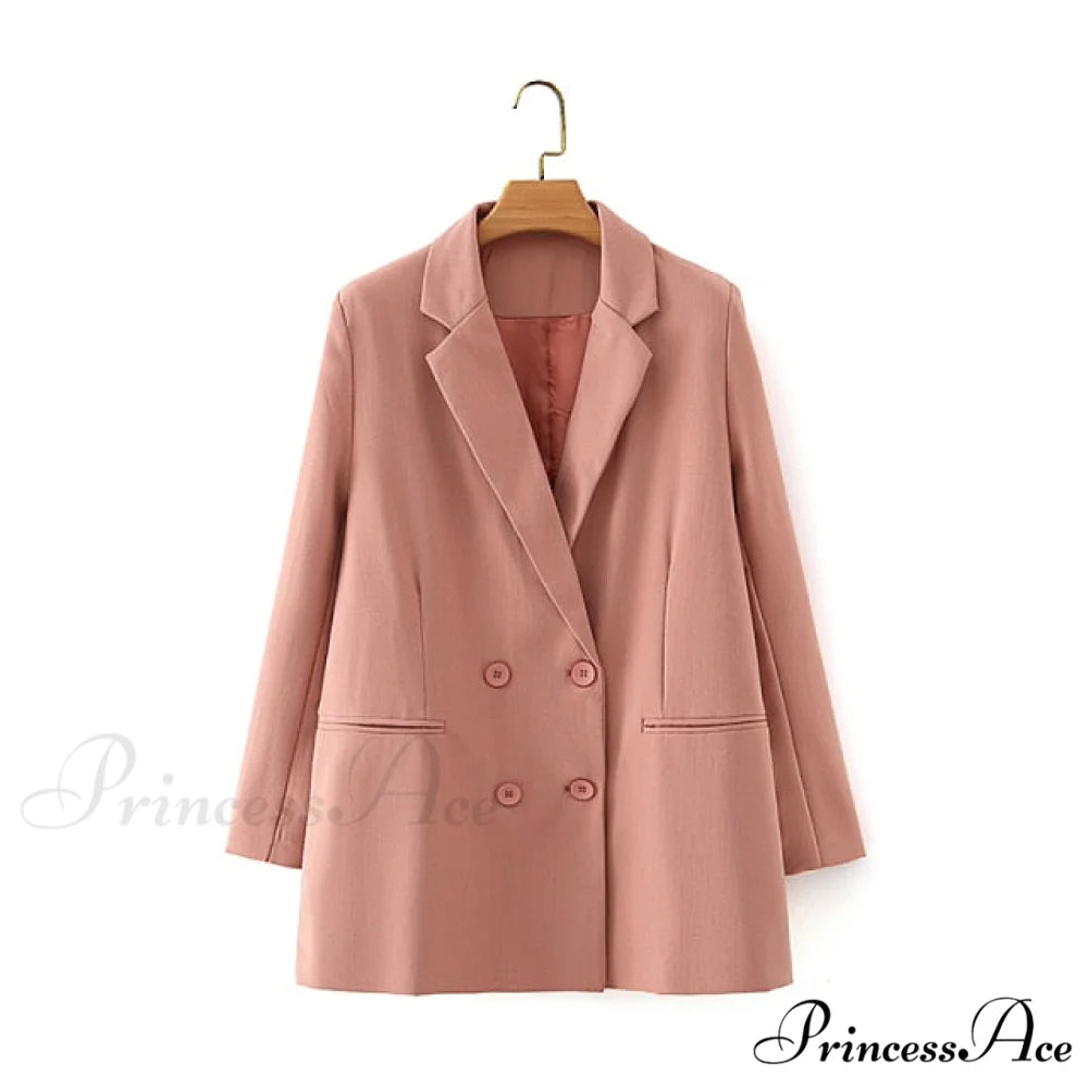 Double-breasted High Street Long Sleeve Blazer Pink Blazer / S