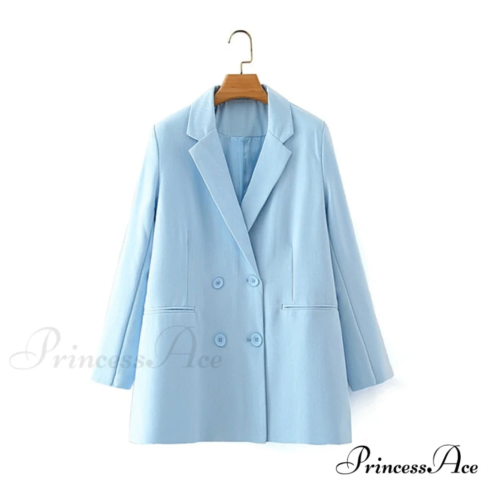 Double-breasted High Street Long Sleeve Blazer Sky Blue Blazer / S