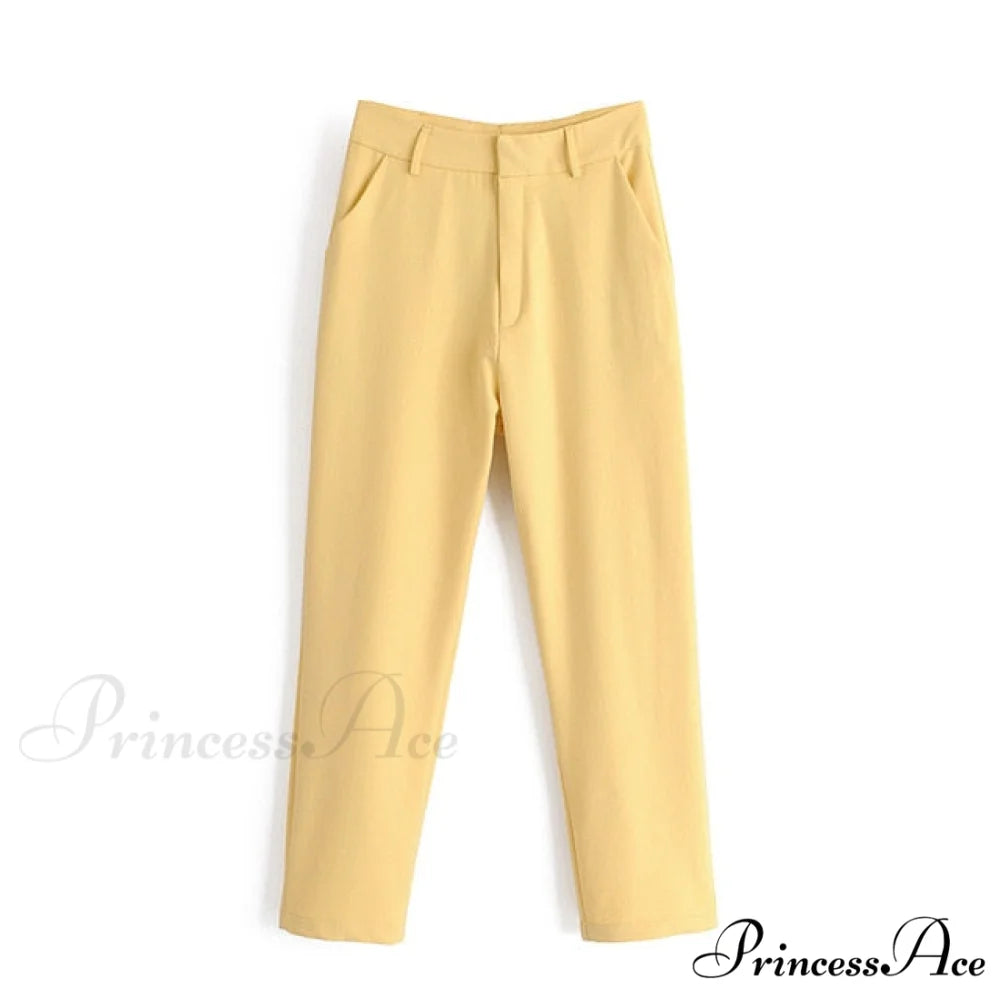 Double-breasted High Street Long Sleeve Blazer Yellow Pants / S