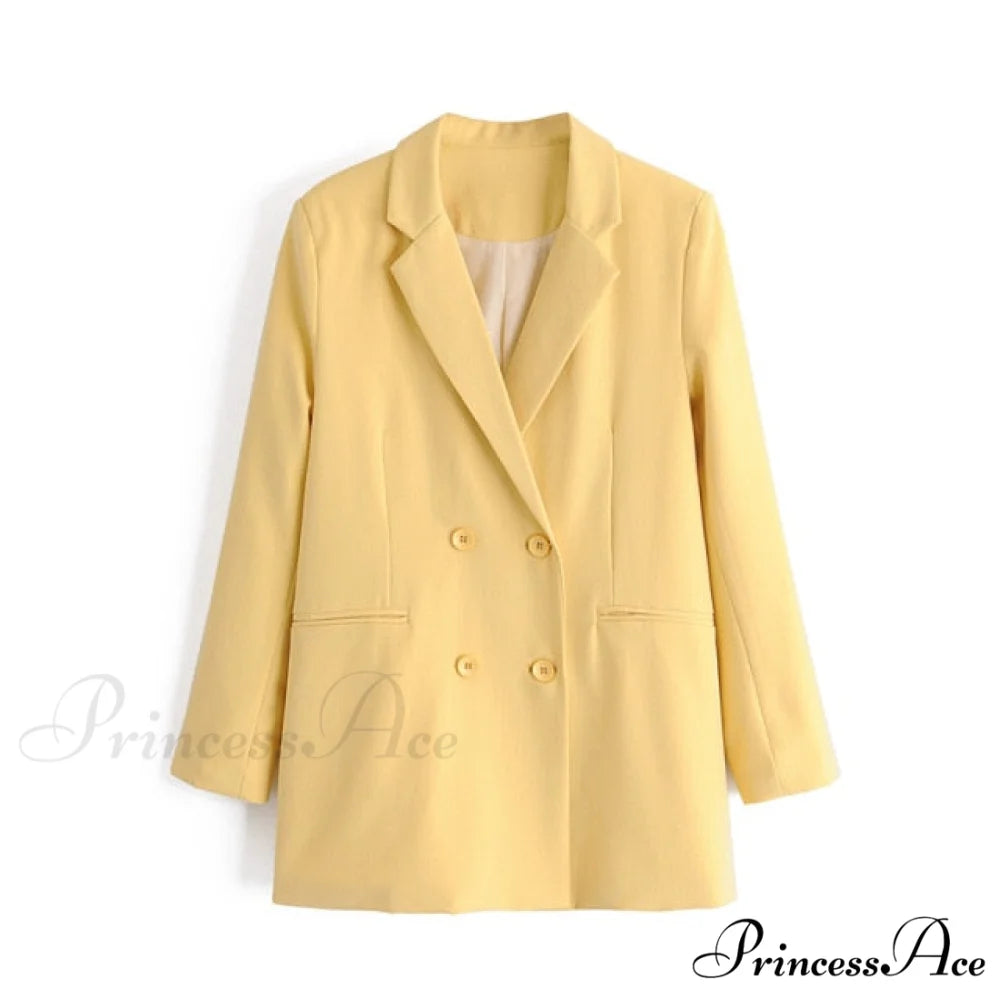 Double-breasted High Street Long Sleeve Blazer Yellow Blazer / S