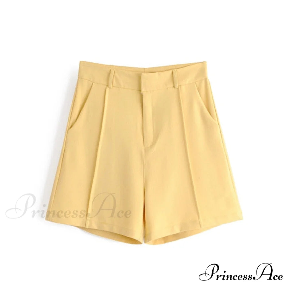 Double-breasted High Street Long Sleeve Blazer Yellow Shorts / S